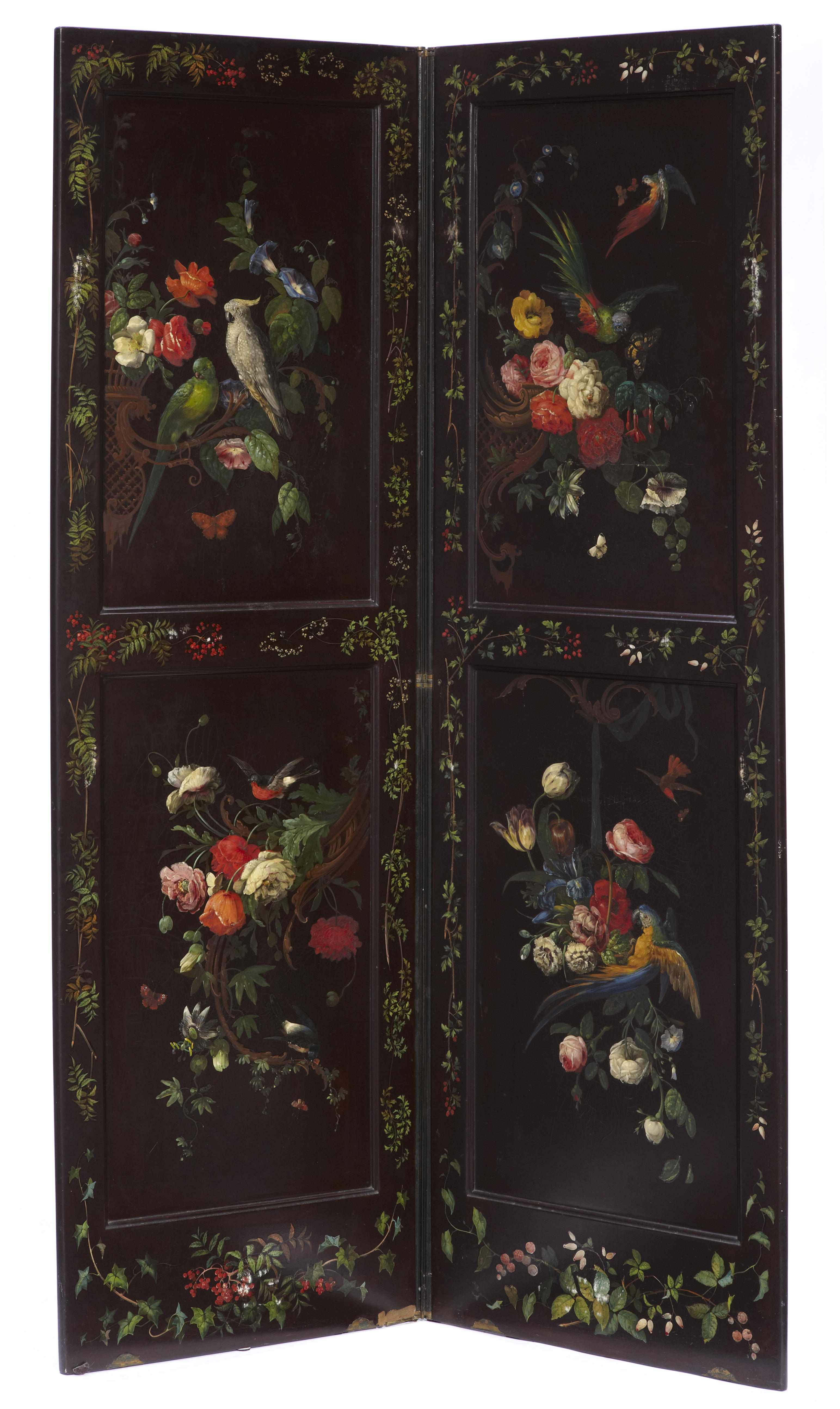 Appraisal: A Continental paint decorated two fold floor screen late th