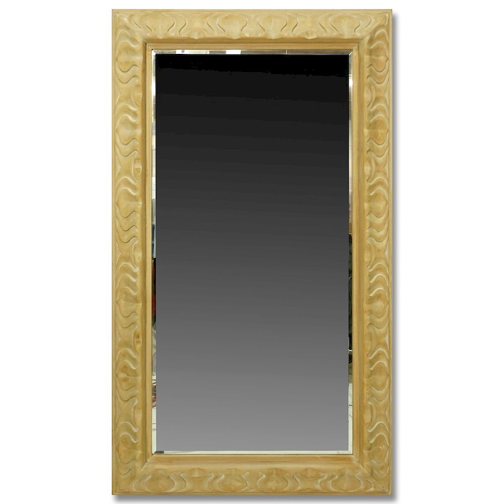 Appraisal: Large Beveled Mirror in Modern Carved Wood Frame Large Beveled