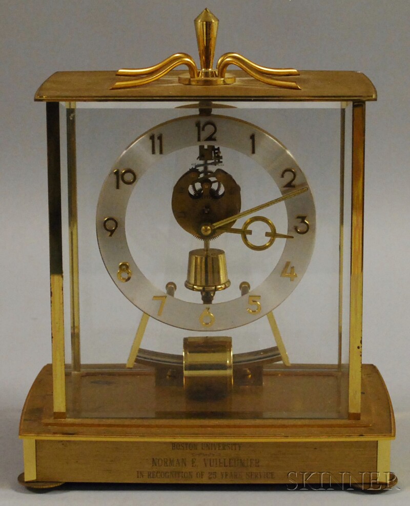 Appraisal: Kundo Electronic Brass and Glass Clock Germany aluminum chapter ring