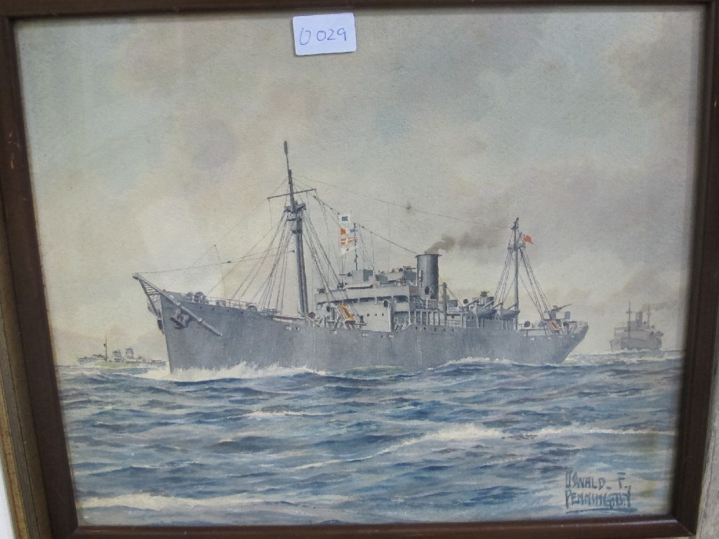 Appraisal: OSWALD F PENNINGTON Watercolour of a WWII cable laying ship