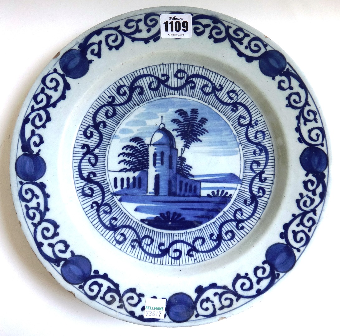 Appraisal: An th century Dutch Delft plate decorated in tones of