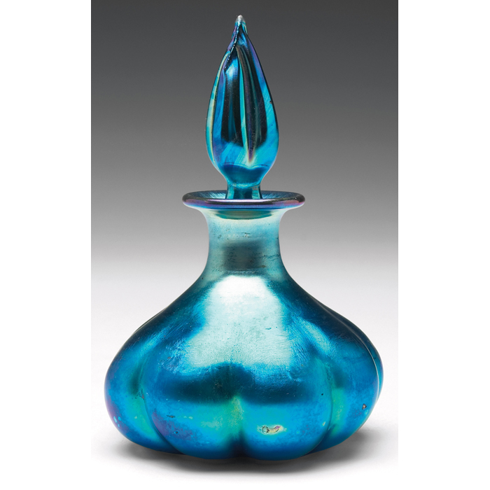 Appraisal: Steuben perfume bottle with stopper blue Aurene glass with nice