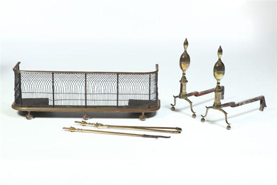 Appraisal: FIREPLACE SET American th century brass Pair of double lemon