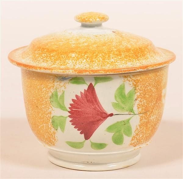 Appraisal: Yellow Spatter Cock's Comb Sugar Bowl Yellow Spatter Ironstone China