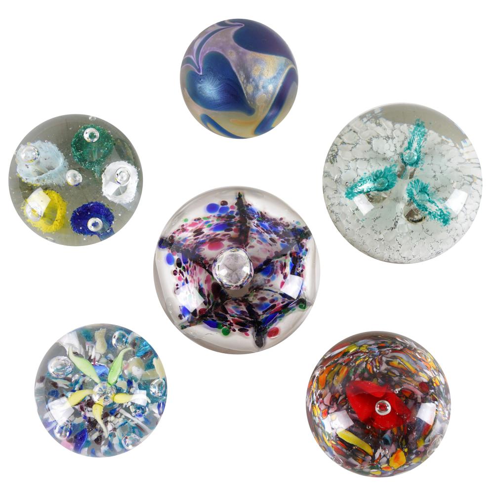 Appraisal: SIX ART GLASS PAPERWEIGHTScomprising five bubble paperweights and one by