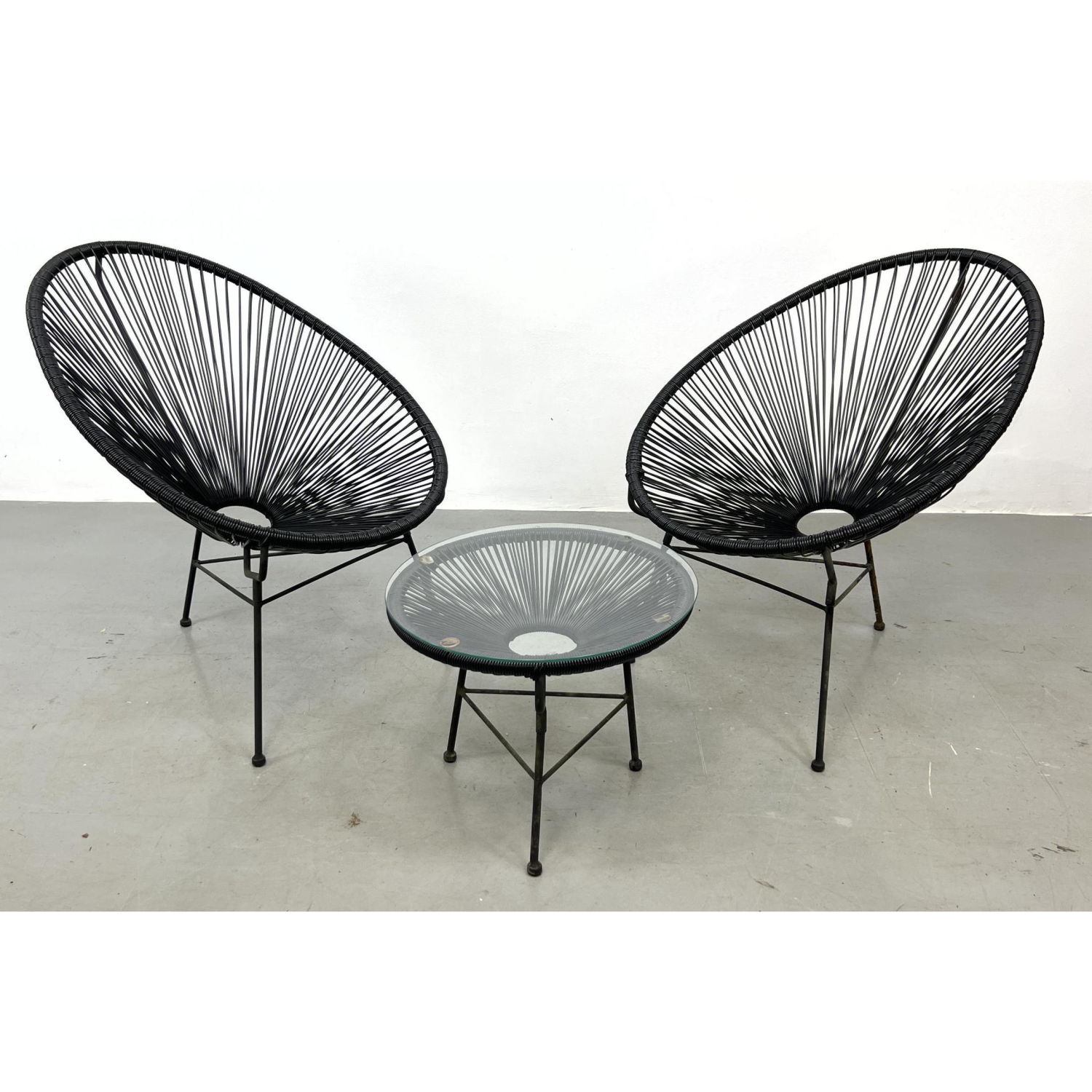 Appraisal: pcs Wrapped Iron Patio Set Hoop Lounge Chairs and Table