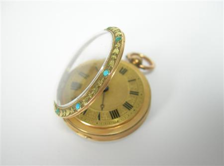 Appraisal: A continental gold and turquoise set fob watch the circular