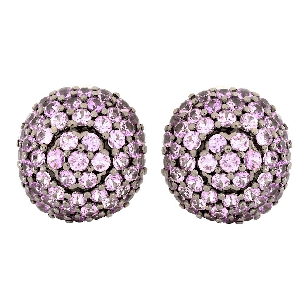 Appraisal: Pink Sapphire and K Gold Ear Clips Carat Pave Set