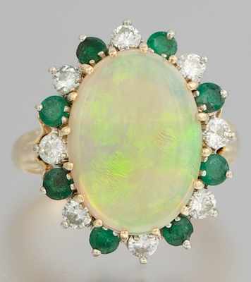 Appraisal: A Ladies' Opal Emerald and Diamond Ring k yellow gold