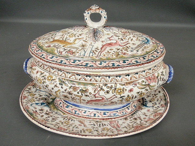 Appraisal: - Portuguese ceramic soup tureen and undertray with colorful Roman