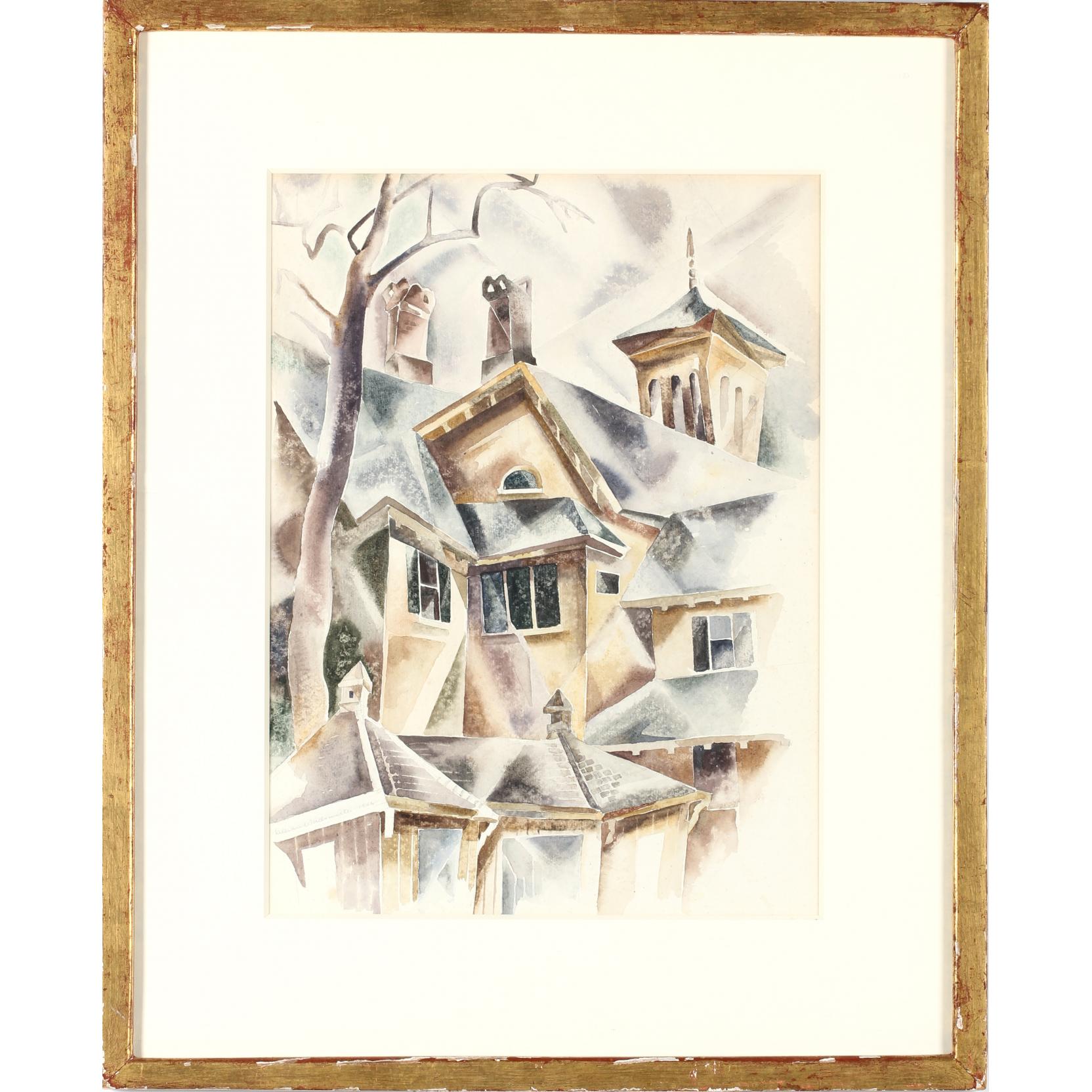 Appraisal: Lillian Wadsworth CT - Cubist Rooftops watercolor on paper signed