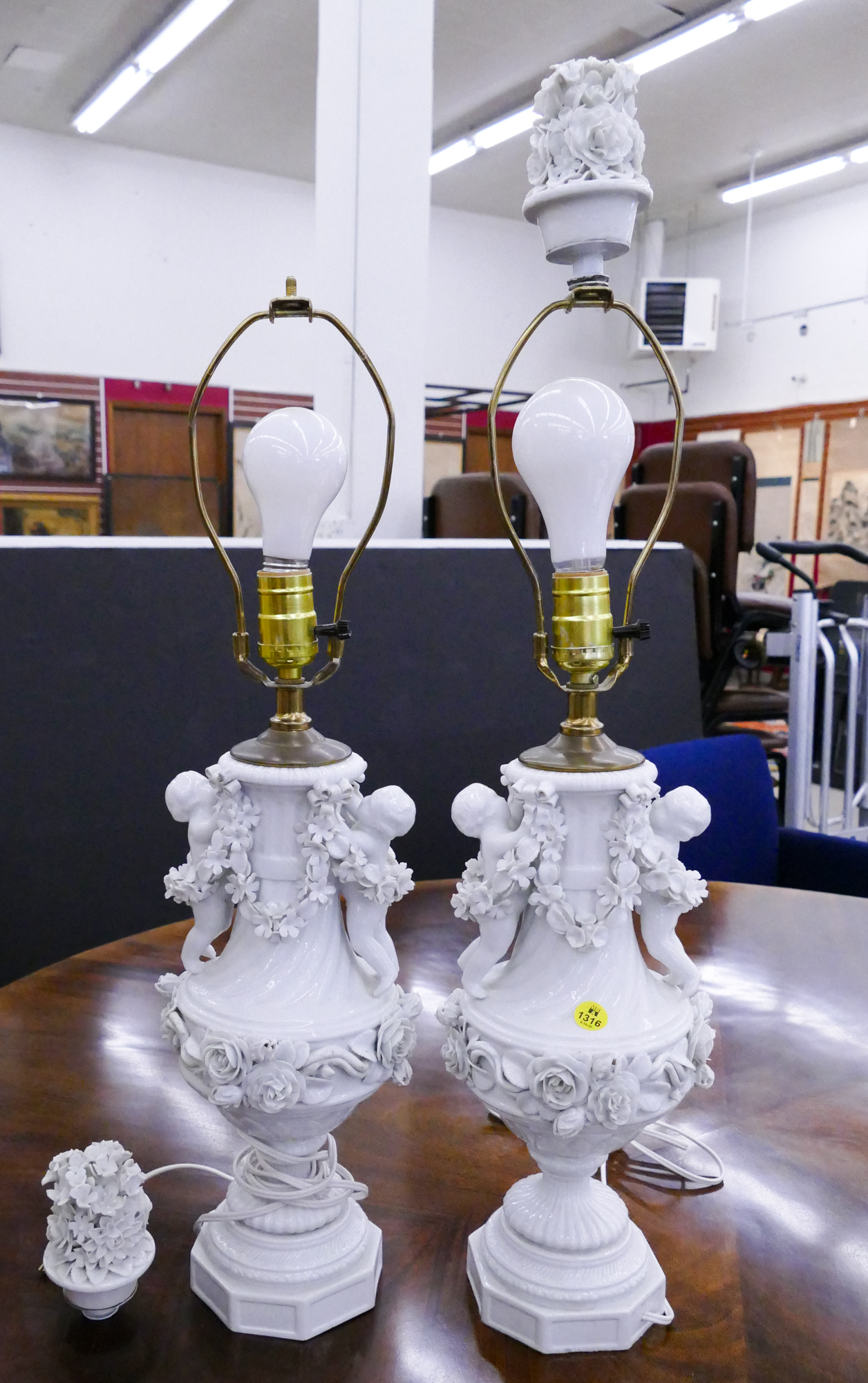 Appraisal: Pair Meissen Blanc de Chine Porcelain Urn Table Lamps- As