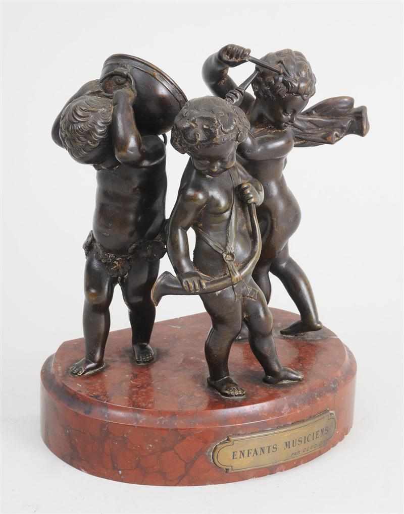 Appraisal: AFTER CLAUDE-MICHEL CLODION ''ENFANTS MUSICIENS'' Bronze in three parts modeled