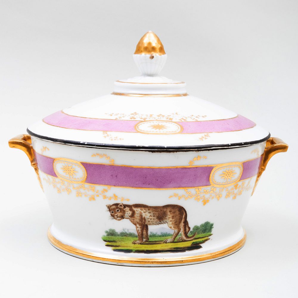 Appraisal: Paris Porcelain Tureen and Cover Decorated with Animals One side