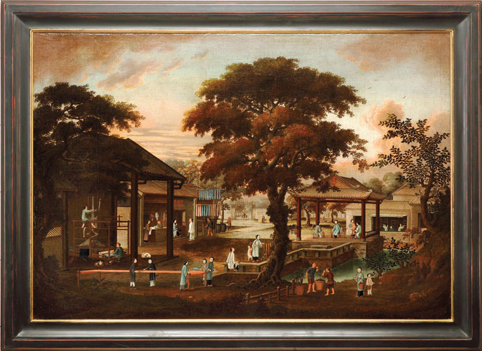 Appraisal: LARGE EARLY CHINA TRADE PAINTING DEPICTING THE MANUFACTURE OF SILK