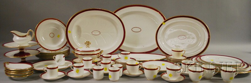 Appraisal: Red and Gold-rimmed Partial Porcelain Dinner Service English six dinner