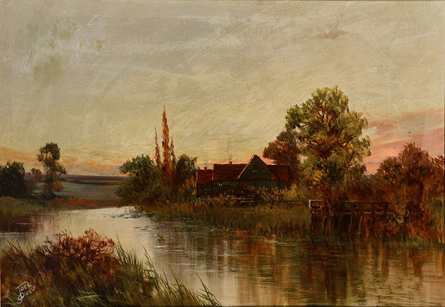 Appraisal: Joel Owen British act - River at sunset signed oils