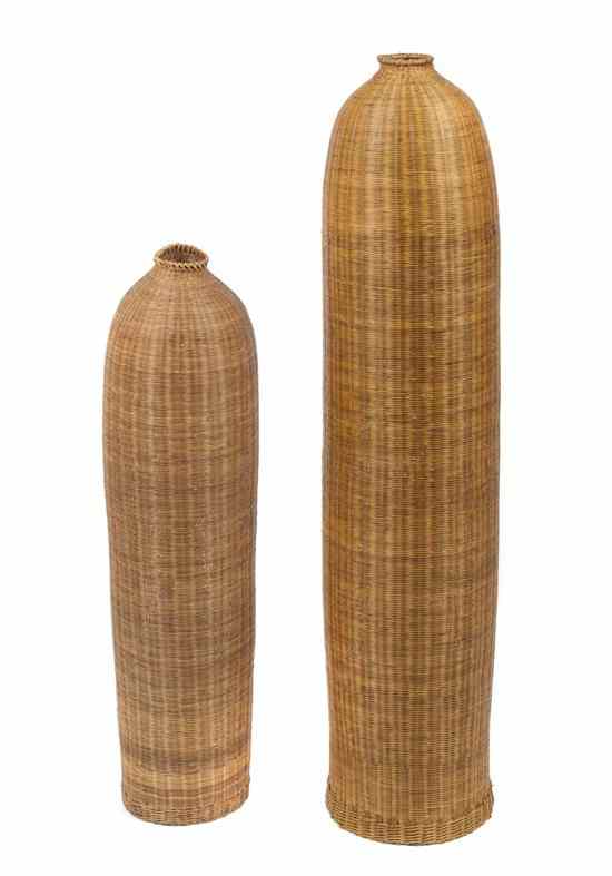 Appraisal: Two American Woven Fish Baskets th century of circular tapering