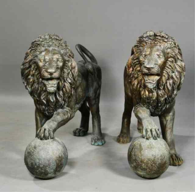 Appraisal: PAIR OF LARGE BRONZE LION STATUESA matching pair of large