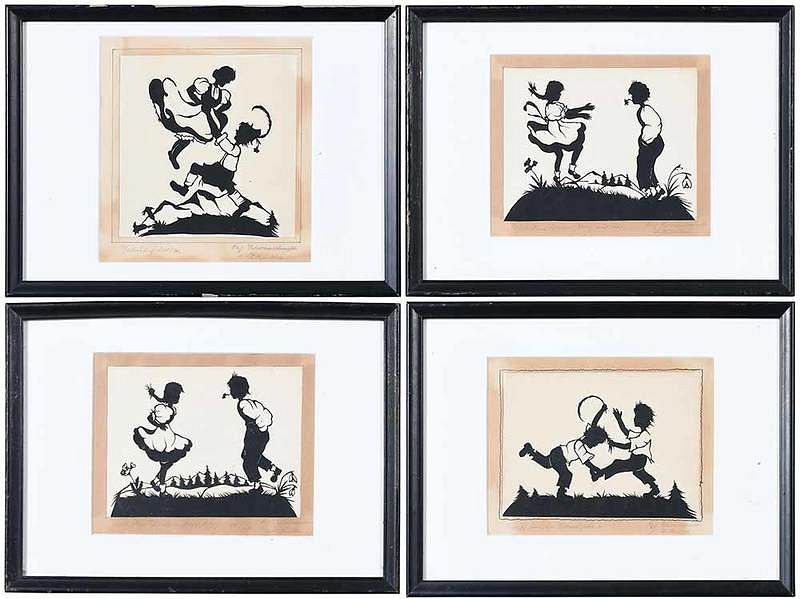 Appraisal: Four Signed Paper Cut Scherenschnitte Pictures German th century set