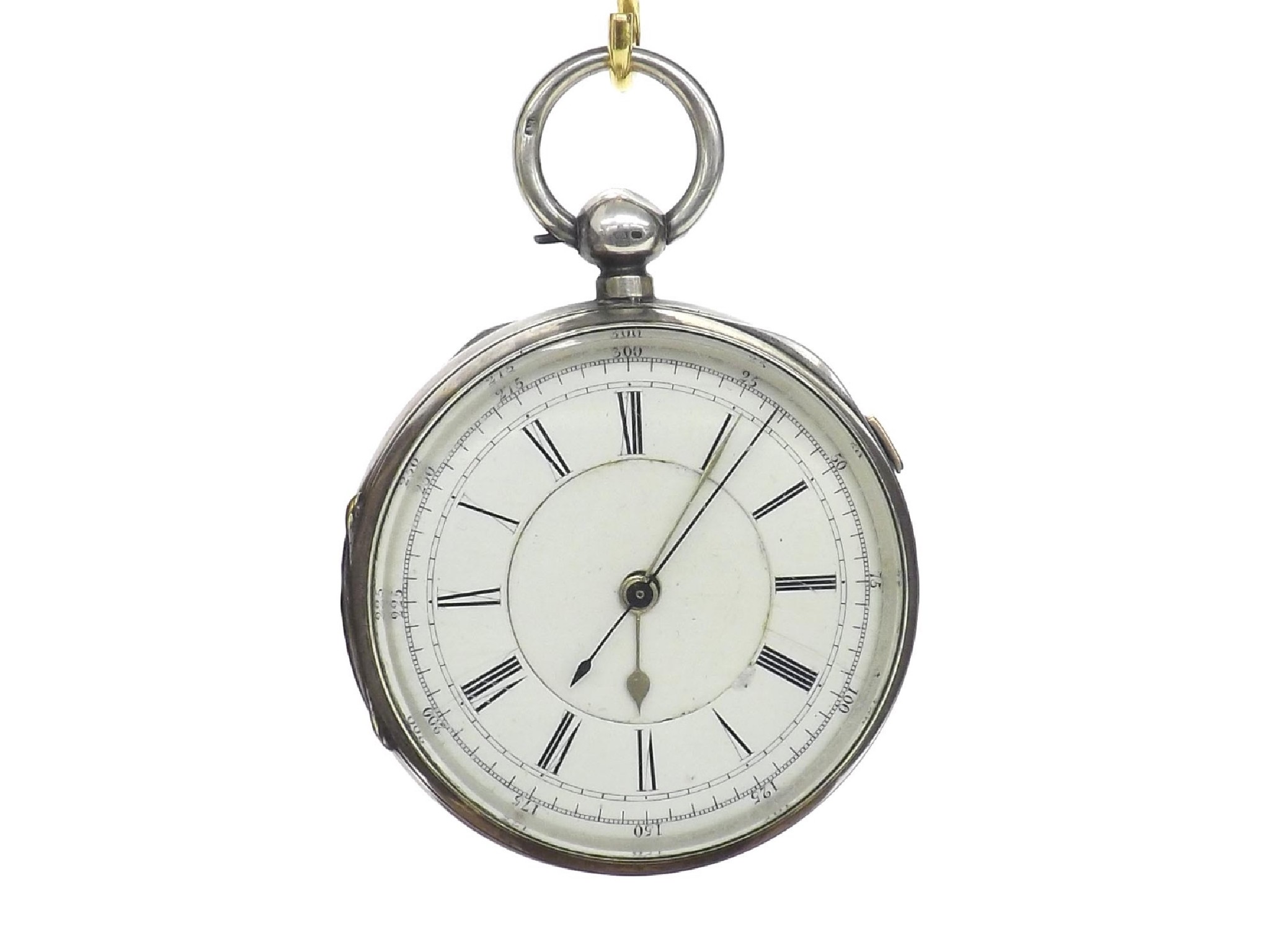 Appraisal: Silver fusee lever centre second chronograph pocket watch Chester unsigned