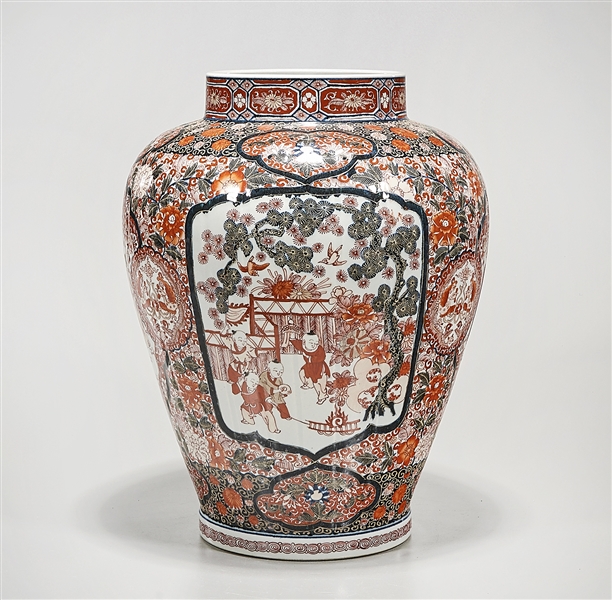 Appraisal: Japanese-style porcelain vase depicting figures bamboo and flowers x approx