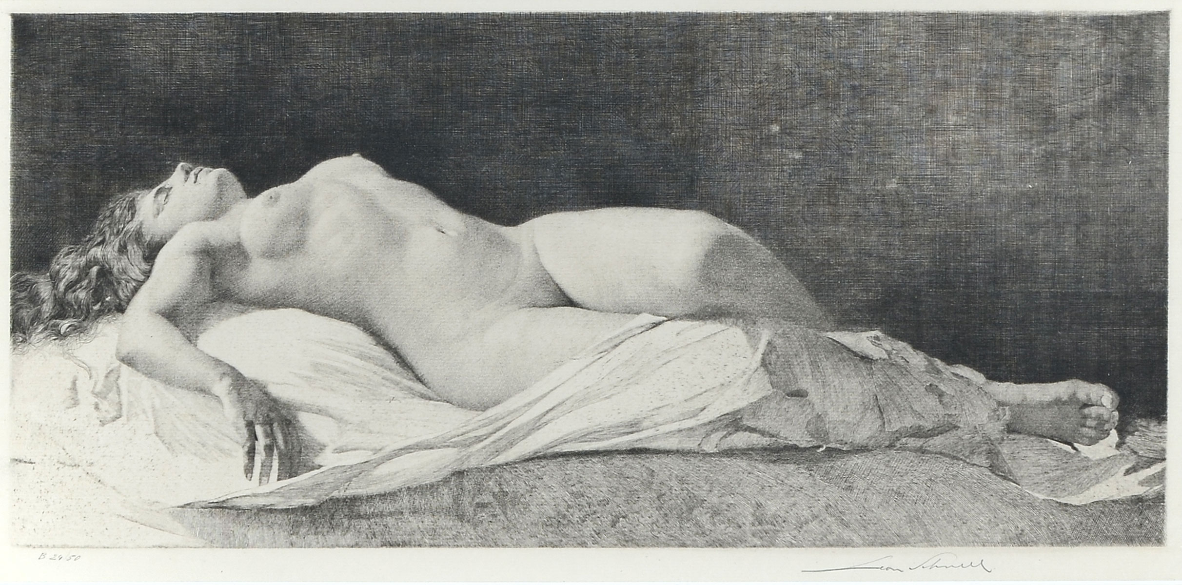 Appraisal: SCHNELL Leon Italian - Seductively Posed Young Female Nude Etching