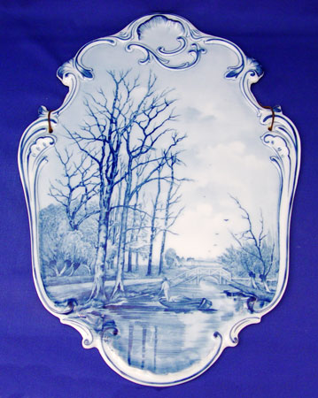 Appraisal: DELFT BLUE AND WHITE PORCELAIN PLAQUE River landscape '' x