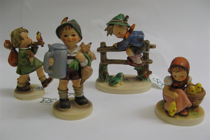 Appraisal: FOUR GERMAN HUMMEL FIGURES Retreat to Safety HUM - H