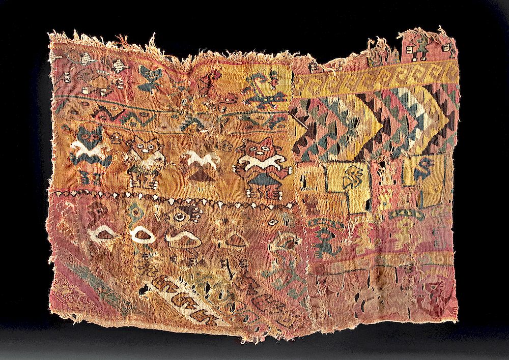 Appraisal: Chimu Polychrome Textile Panel w Figures Pre-Columbian Central Coast Peru