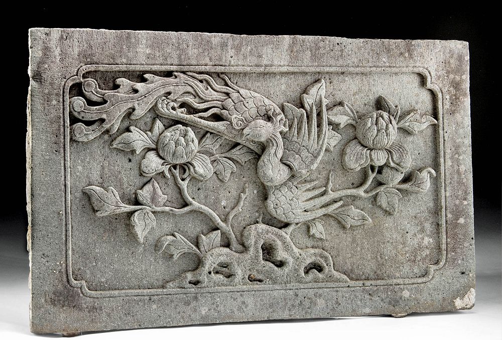 Appraisal: Massive Chinese Ming Dynasty Stone Panel w Phoenix Originally Listed