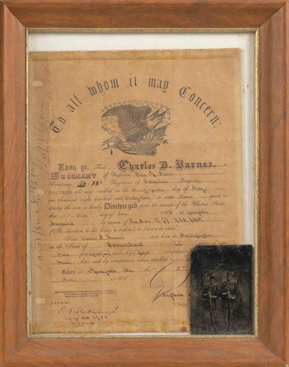 Appraisal: CIVIL WAR DISCHARGE DOCUMENT DATED X SIGHT FRAMED X CIVIL