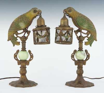 Appraisal: A Pair of Art Deco Cold Painted Parrot Boudoir Lamps