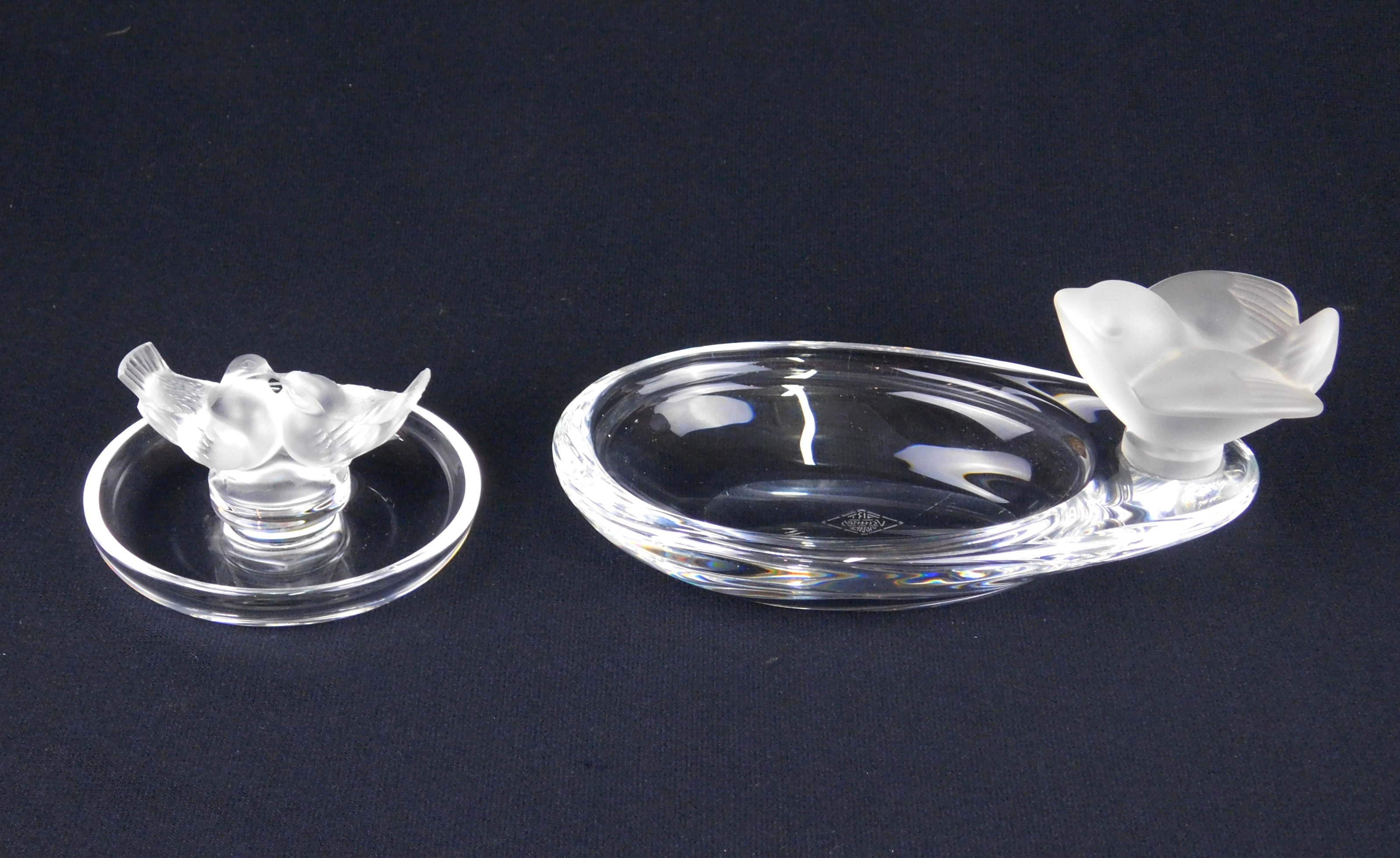 Appraisal: French crystal ring dish and tray possibly Lalique round clear