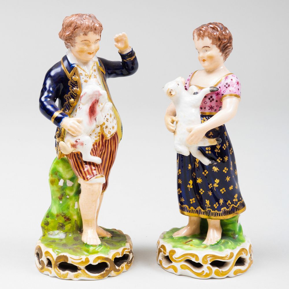 Appraisal: Pair of Bloor Derby Porcelain Figures of Child Shepherd and