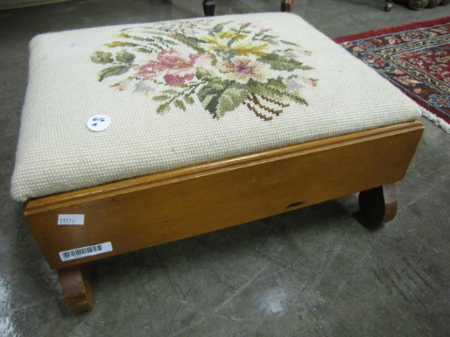 Appraisal: Antique maple footstool with needlepoint upholstered top