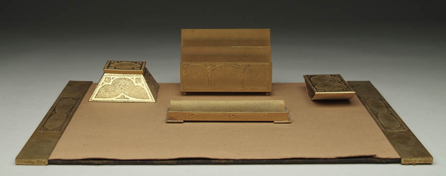 Appraisal: BRONZE DESK SET Wonderful bronze desk set consists of two