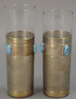 Appraisal: Set of twelve silver cup liners with turquoise enameled oval