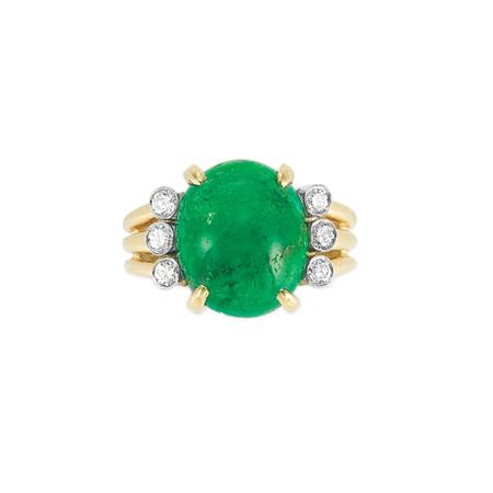 Appraisal: Gold Cabochon Emerald and Diamond Ring Trabert Hoeffer Estimate -