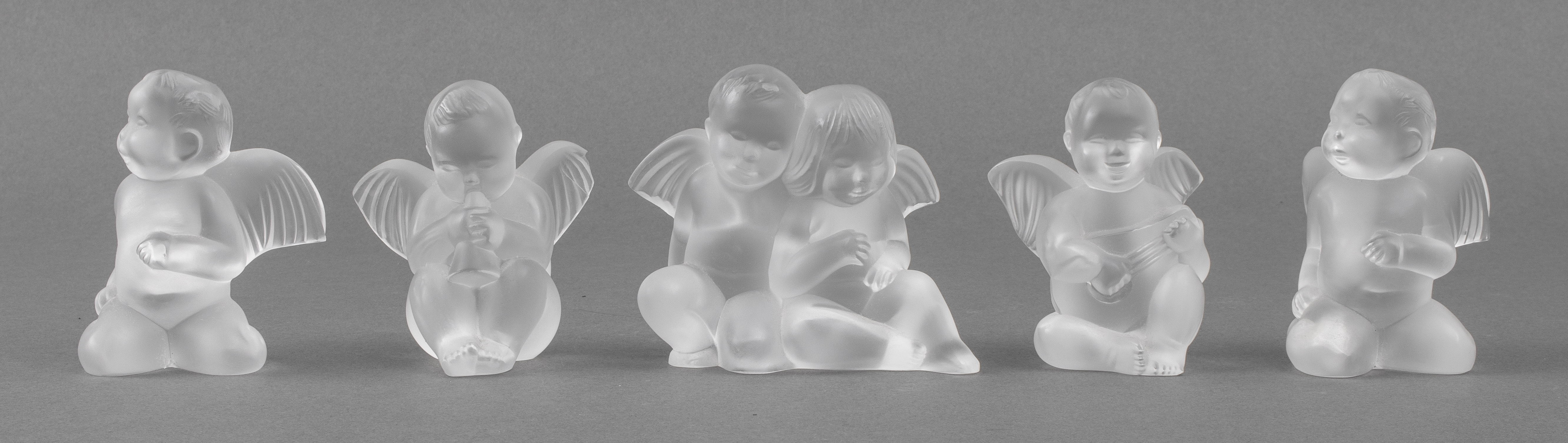 Appraisal: LALIQUE FRENCH ART GLASS ANGELS Five Lalique art glass angels