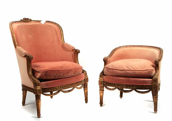 Appraisal: A Louis XVI style giltwood upholstered duchesse brisee losses to