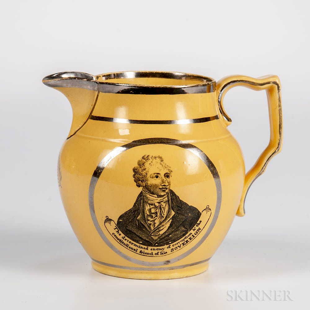 Appraisal: Yellow-glazed Staffordshire Francis Burdett Commemorative Jug Yellow-glazed Staffordshire Francis Burdett