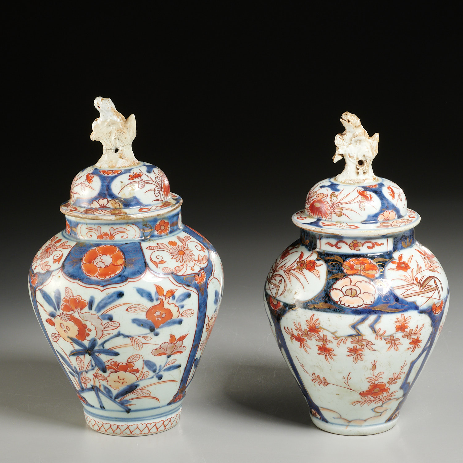 Appraisal: ANTIQUE PAIR JAPANESE LIDDED IMARI JARS Possibly Edo Period th-