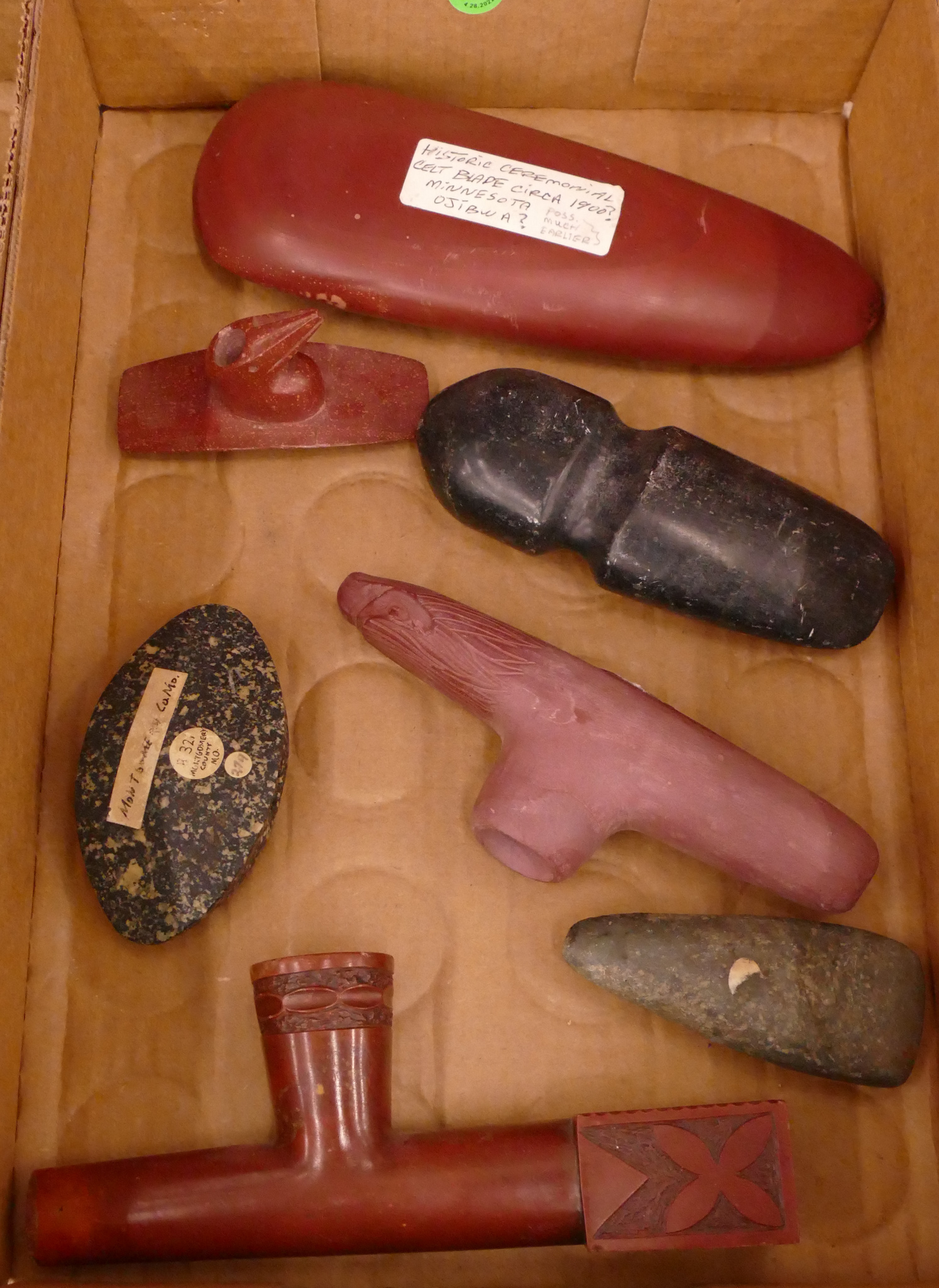 Appraisal: Box Indian Stone Pipes and Implements- pc