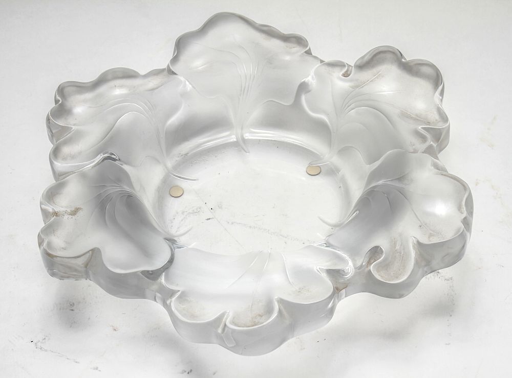 Appraisal: Lalique France Crystal Capucines Leaf Bowl Lalique France Capucines pattern