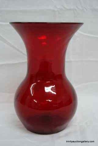 Appraisal: Hand Blown Ruby Red Art Glass Bulb VaseFrom the estate