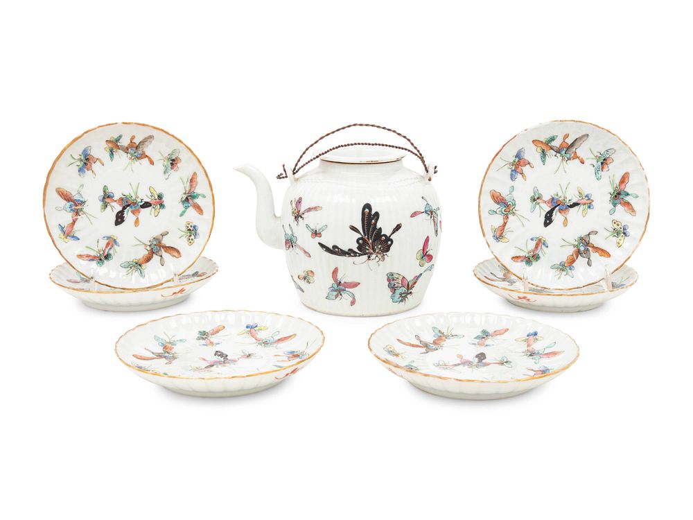 Appraisal: A Set of Seven Chinese Famille Rose Porcelain 'Butterfly' Tea