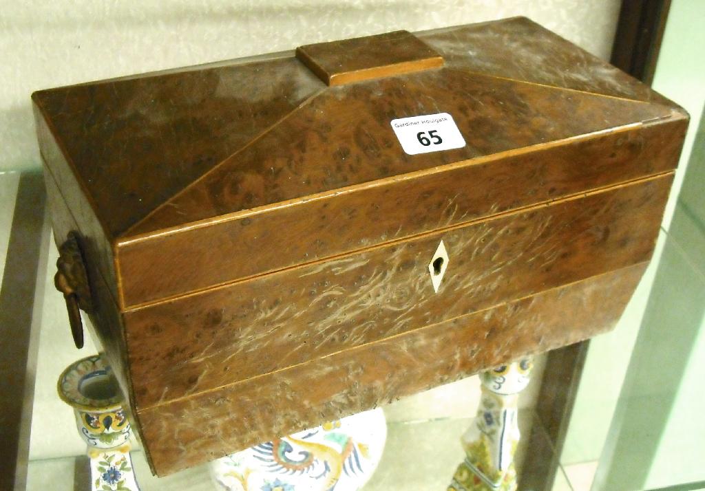 Appraisal: th century birds eye maple string inlaid tea caddy wide