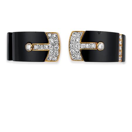 Appraisal: Gold Black Onyx and Diamond Bangle Bracelet Estimate -