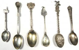 Appraisal: Antique Sterling Continental Souvenir Spoons Comprising a lute-handled example incised